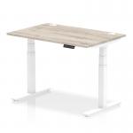 Air 1200 x 800mm Height Adjustable Office Desk Grey Oak Top Cable Ports White Leg HA01170