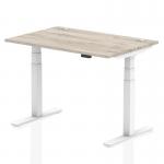 Air 1200 x 800mm Height Adjustable Office Desk Grey Oak Top Cable Ports White Leg HA01170