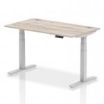 Air 1400 x 800mm Height Adjustable Office Desk Grey Oak Top Cable Ports Silver Leg HA01171