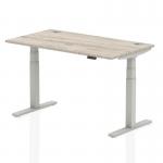 Air 1400 x 800mm Height Adjustable Office Desk Grey Oak Top Cable Ports Silver Leg HA01171