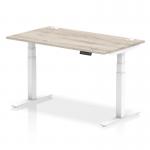 Air 1400 x 800mm Height Adjustable Office Desk Grey Oak Top Cable Ports White Leg HA01172