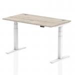 Air 1400 x 800mm Height Adjustable Office Desk Grey Oak Top Cable Ports White Leg HA01172