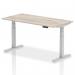 Air 1600 x 800mm Height Adjustable Office Desk Grey Oak Top Cable Ports Silver Leg HA01173