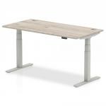 Air 1600 x 800mm Height Adjustable Desk Grey Oak Top Cable Ports Silver Leg