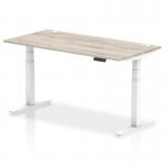 Air 1600 x 800mm Height Adjustable Office Desk Grey Oak Top Cable Ports White Leg HA01174