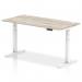 Air 1600 x 800mm Height Adjustable Office Desk Grey Oak Top Cable Ports White Leg HA01174