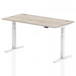 Air 1600 x 800mm Height Adjustable Office Desk Grey Oak Top Cable Ports White Leg HA01174