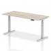 Air 1800 x 800mm Height Adjustable Office Desk Grey Oak Top Cable Ports Silver Leg HA01175