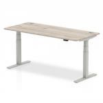 Air 1800 x 800mm Height Adjustable Desk Grey Oak Top Cable Ports Silver Leg