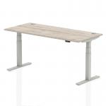 Air 1800 x 800mm Height Adjustable Office Desk Grey Oak Top Cable Ports Silver Leg HA01175