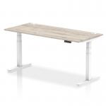 Air 1800 x 800mm Height Adjustable Office Desk Grey Oak Top Cable Ports White Leg HA01176