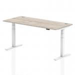Air 1800 x 800mm Height Adjustable Office Desk Grey Oak Top Cable Ports White Leg HA01176