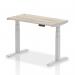 Air 1200 x 600mm Height Adjustable Office Desk Grey Oak Top Cable Ports Silver Leg HA01177