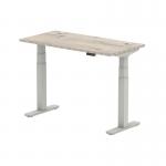 Air 1200 x 600mm Height Adjustable Desk Grey Oak Top Cable Ports Silver Leg