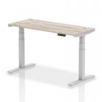 Air 1400 x 600mm Height Adjustable Office Desk Grey Oak Top Cable Ports Silver Leg HA01178