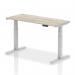 Air 1400 x 600mm Height Adjustable Office Desk Grey Oak Top Cable Ports Silver Leg HA01178