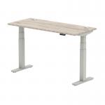 Air 1400 x 600mm Height Adjustable Office Desk Grey Oak Top Cable Ports Silver Leg HA01178