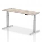 Air 1600 x 600mm Height Adjustable Office Desk Grey Oak Top Cable Ports Silver Leg HA01179