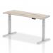 Air 1600 x 600mm Height Adjustable Office Desk Grey Oak Top Cable Ports Silver Leg HA01179