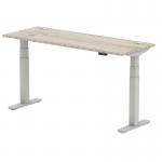Air 1600 x 600mm Height Adjustable Office Desk Grey Oak Top Cable Ports Silver Leg HA01179