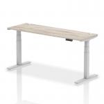 Air 1800 x 600mm Height Adjustable Office Desk Grey Oak Top Cable Ports Silver Leg HA01180