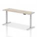 Air 1800 x 600mm Height Adjustable Office Desk Grey Oak Top Cable Ports Silver Leg HA01180