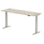 Air 1800 x 600mm Height Adjustable Office Desk Grey Oak Top Cable Ports Silver Leg HA01180