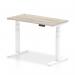 Air 1200 x 600mm Height Adjustable Office Desk Grey Oak Top Cable Ports White Leg HA01181