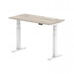Air 1200 x 600mm Height Adjustable Office Desk Grey Oak Top Cable Ports White Leg HA01181
