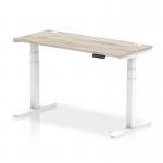 Air 1400 x 600mm Height Adjustable Office Desk Grey Oak Top Cable Ports White Leg HA01182