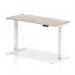 Air 1400 x 600mm Height Adjustable Office Desk Grey Oak Top Cable Ports White Leg HA01182