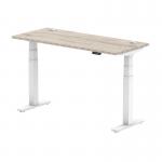 Air 1400 x 600mm Height Adjustable Office Desk Grey Oak Top Cable Ports White Leg HA01182