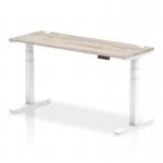 Air 1600 x 600mm Height Adjustable Office Desk Grey Oak Top Cable Ports White Leg HA01183