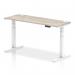 Air 1600 x 600mm Height Adjustable Office Desk Grey Oak Top Cable Ports White Leg HA01183