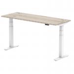 Air 1600 x 600mm Height Adjustable Desk Grey Oak Top Cable Ports White Leg
