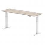 Air 1800 x 600mm Height Adjustable Office Desk Grey Oak Top Cable Ports White Leg HA01184