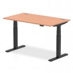 Air 1400 x 800mm Height Adjustable Desk Beech Top Cable Ports Black Leg