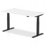 Air 1600 x 800mm Height Adjustable Office Desk White Top Cable Ports Black Leg HA01215