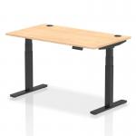 Air 1400 x 800mm Height Adjustable Office Desk Maple Top Cable Ports Black Leg HA01218