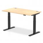 Air 1400 x 800mm Height Adjustable Desk Maple Top Cable Ports Black Leg