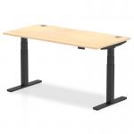 Air 1600 x 800mm Height Adjustable Office Desk Maple Top Cable Ports Black Leg HA01219