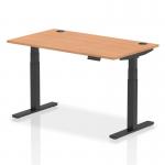 Air 1400 x 800mm Height Adjustable Office Desk Oak Top Cable Ports Black Leg HA01222