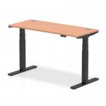 Air 1400 x 600mm Height Adjustable Desk Beech Top Cable Ports Black Leg