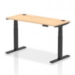 Air 1400 x 600mm Height Adjustable Office Desk Maple Top Cable Ports Black Leg HA01238