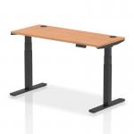 Air 1400 x 600mm Height Adjustable Office Desk Oak Top Cable Ports Black Leg HA01242