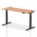 Air 1600 x 600mm Height Adjustable Office Desk Oak Top Cable Ports Black Leg HA01243