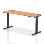 Air 1800 x 600mm Height Adjustable Office Desk Oak Top Cable Ports Black Leg HA01244