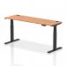 Air 1800 x 600mm Height Adjustable Office Desk Oak Top Cable Ports Black Leg HA01244