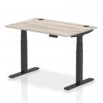 Air 1200 x 800mm Height Adjustable Office Desk Grey Oak Top Cable Ports Black Leg HA01249