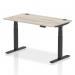 Air 1400 x 800mm Height Adjustable Office Desk Grey Oak Top Cable Ports Black Leg HA01250